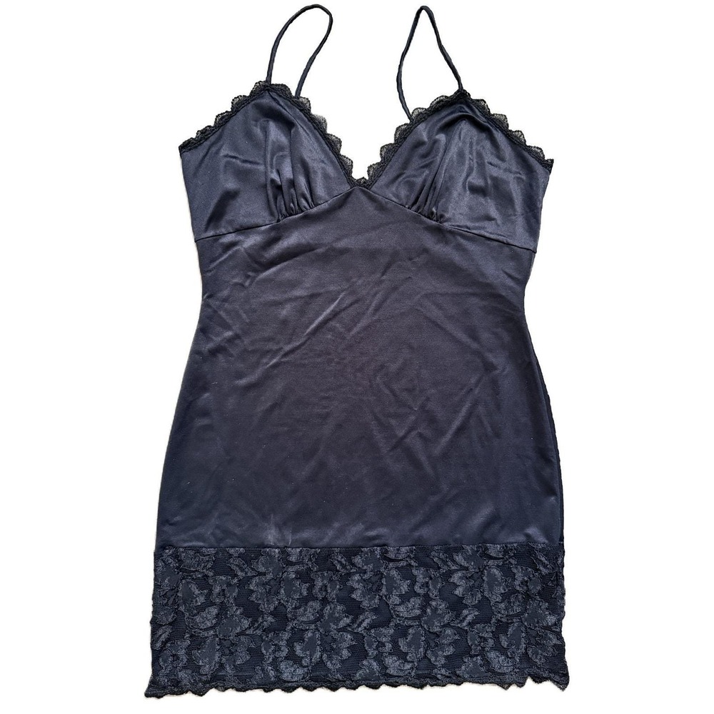 Vintage 80s 90s Frederick's of Hollywood Black Mini Slip Dress Lg USA Whimsigoth